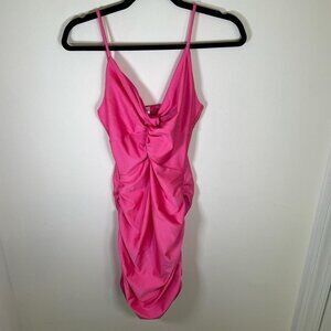 Lucy In The Sky Hot Pink Ruched Twist Front Bodycon Mini Dress